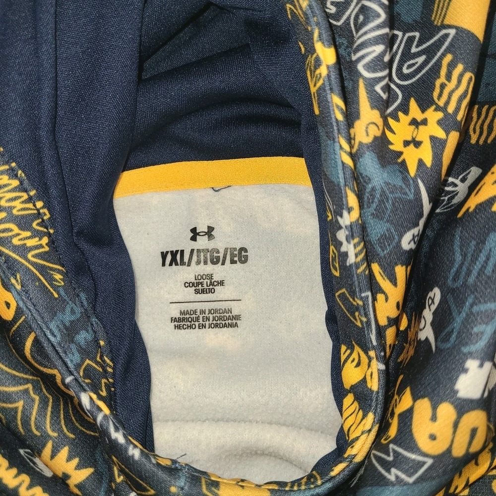 Under Armour Hoodie Youth XL Loose Blue Yellow Graphic Pullover EUC - Picture 5 of 5